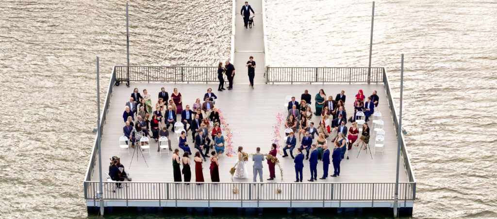 drone shot of the ceremony dock location at the ridges